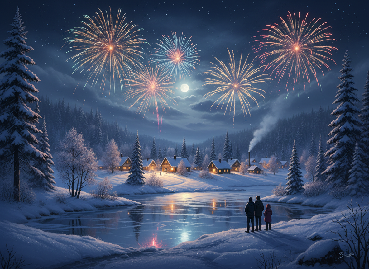 Firefly Skapa En Vinterbild Med Fyrverkerier 118761