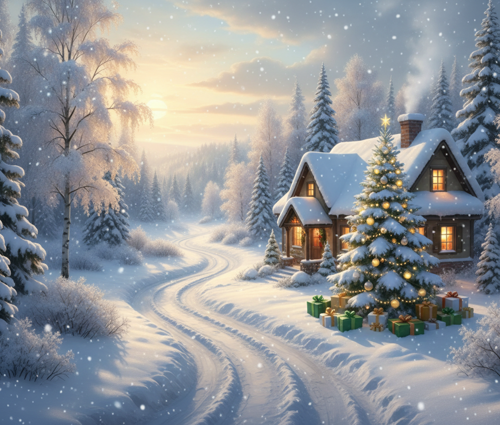 Firefly Gemini Flash Skapa En Bild Som Skapar Känslan Av Jul Och Vinterlandskap, Färgerna Som Ska Ingå Är 118761 (1)